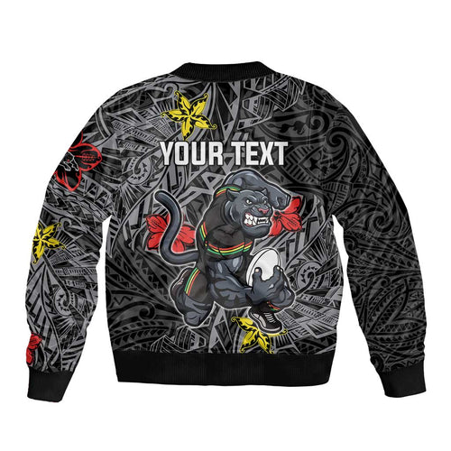 Personalised Penrith Panthers Bomber Jacket Polynesian Tribal Pattern With Rugby Panther Mascot Art