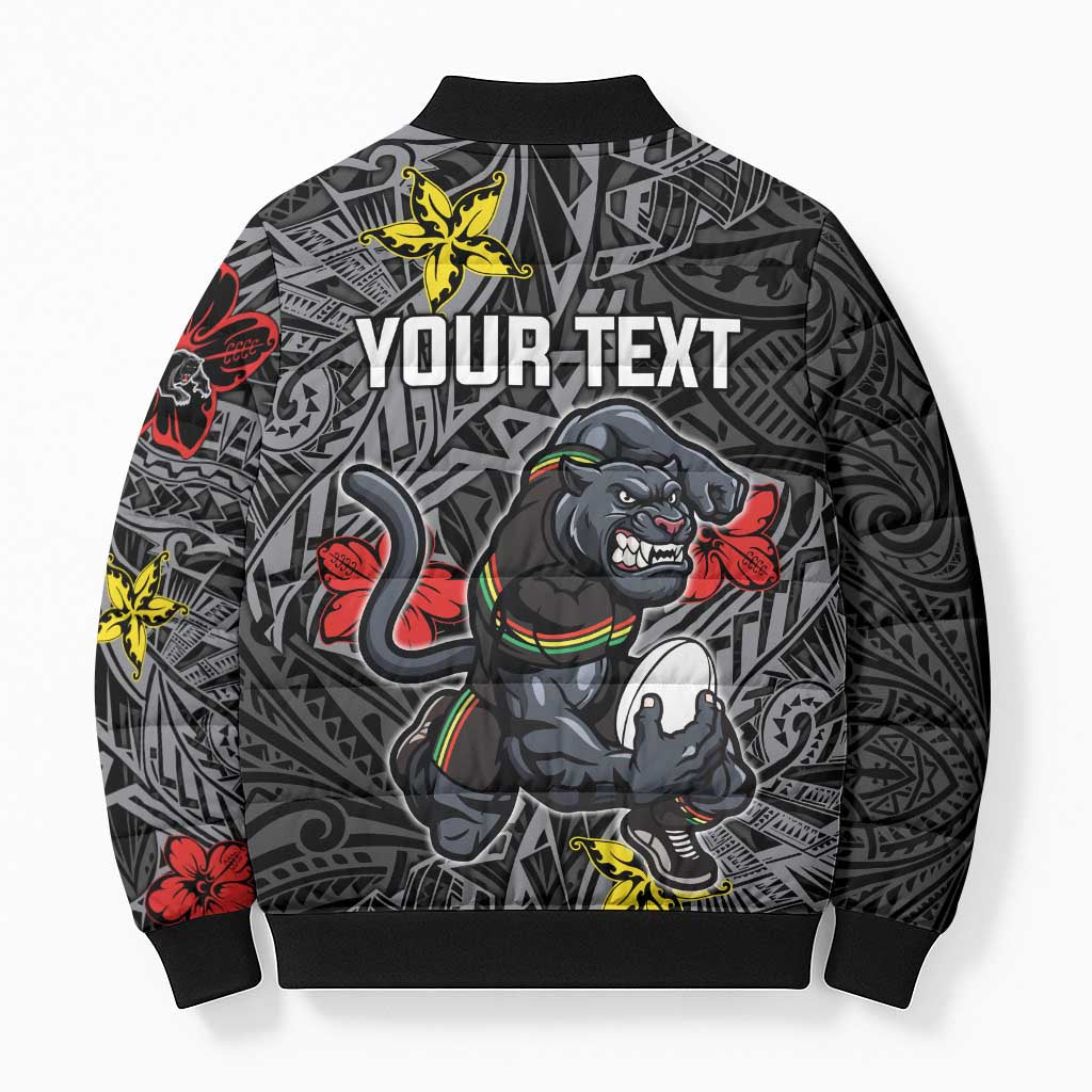 Personalised Penrith Panthers Bomber Puffer Jacket Polynesian Tribal Pattern With Rugby Panther Mascot Art