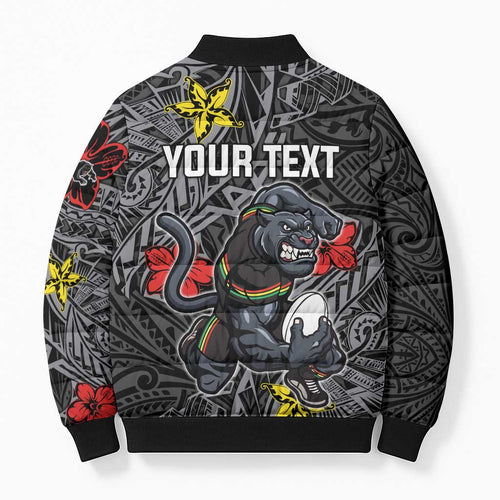 Personalised Penrith Panthers Bomber Puffer Jacket Polynesian Tribal Pattern With Rugby Panther Mascot Art