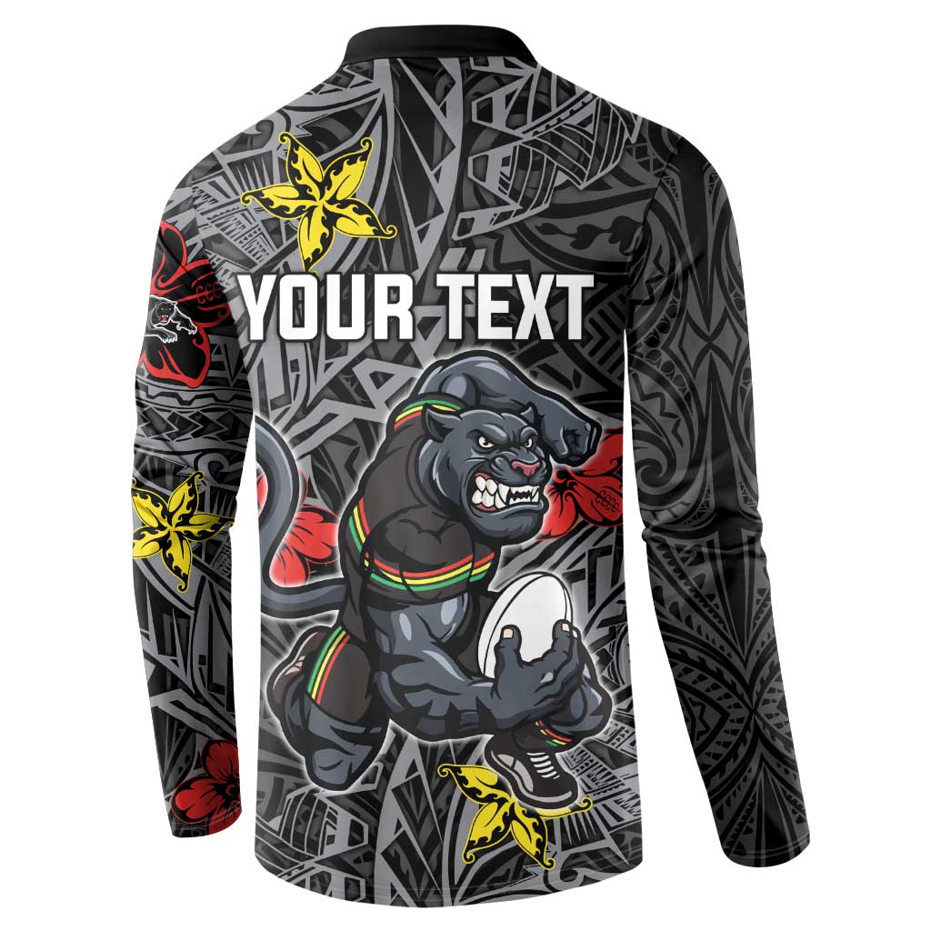 Personalised Penrith Panthers Button Sweatshirt Polynesian Tribal Pattern With Rugby Panther Mascot Art