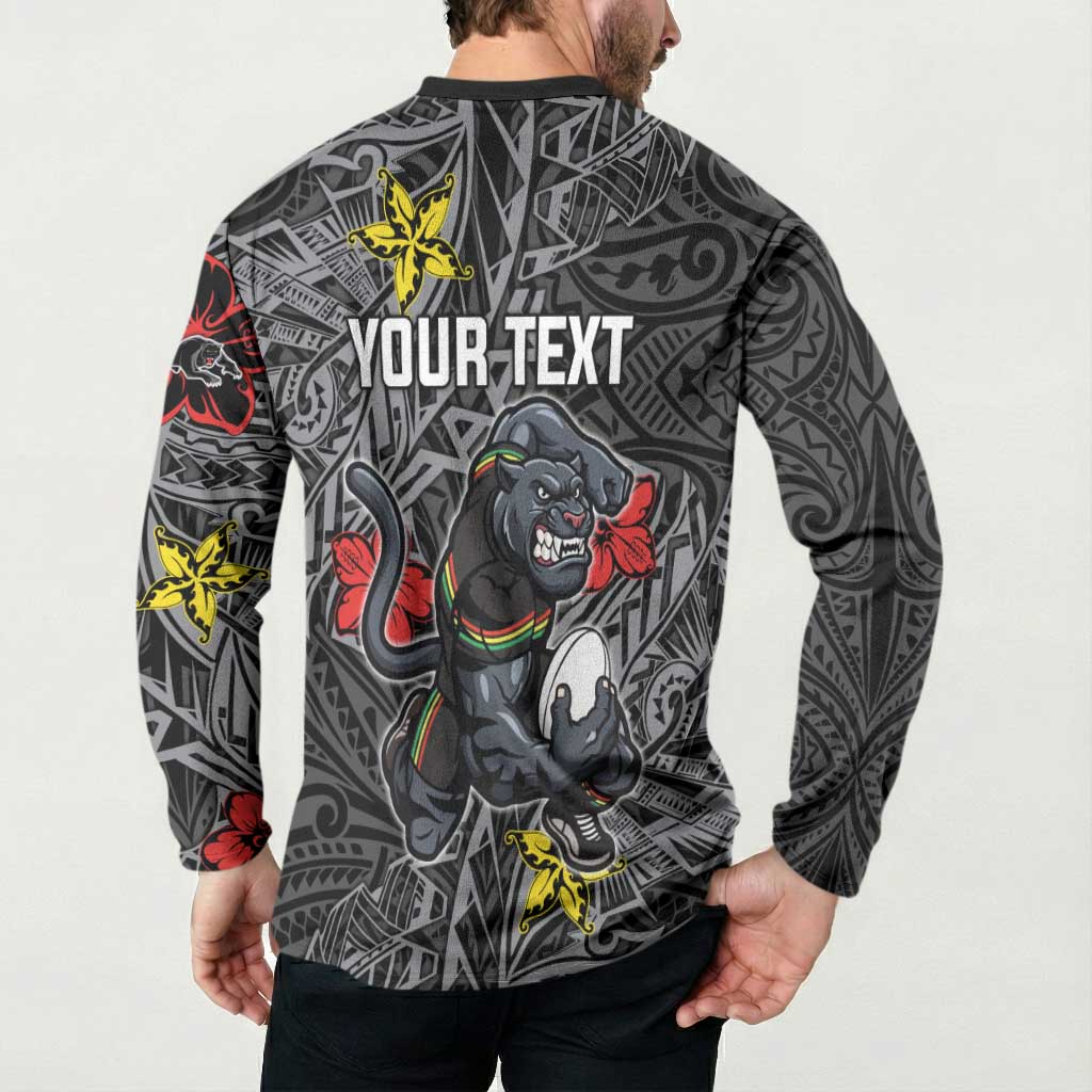 Personalised Penrith Panthers Button Sweatshirt Polynesian Tribal Pattern With Rugby Panther Mascot Art
