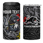Personalised Penrith Panthers 4 in 1 Can Cooler Tumbler Polynesian Tribal Pattern With Rugby Panther Mascot Art