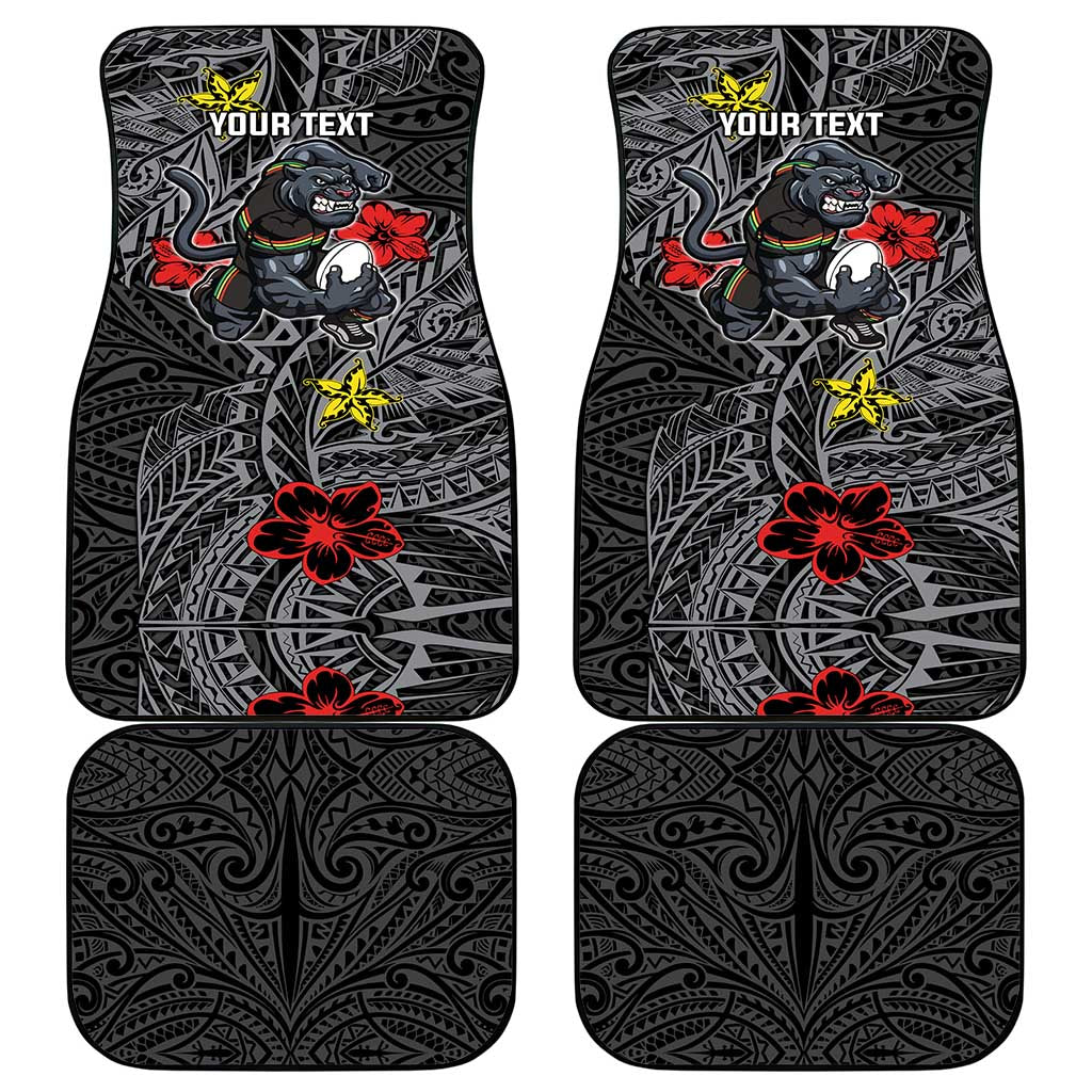 Personalised Penrith Panthers Car Mats Polynesian Tribal Pattern With Rugby Panther Mascot Art