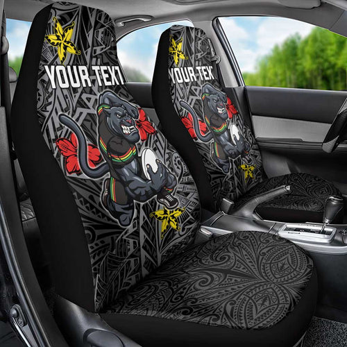 Personalised Penrith Panthers Car Seat Cover Polynesian Tribal Pattern With Rugby Panther Mascot Art