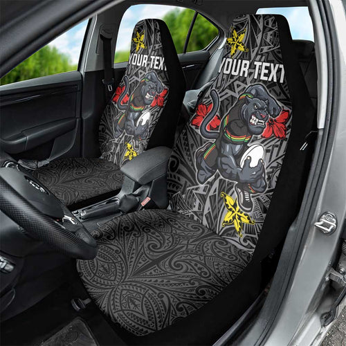 Personalised Penrith Panthers Car Seat Cover Polynesian Tribal Pattern With Rugby Panther Mascot Art