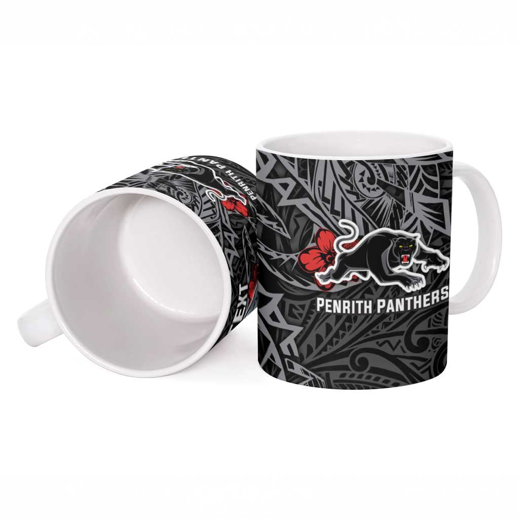 Personalised Penrith Panthers Ceramic Mug Polynesian Tribal Pattern With Rugby Panther Mascot Art