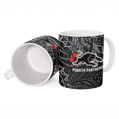 Personalised Penrith Panthers Ceramic Mug Polynesian Tribal Pattern With Rugby Panther Mascot Art