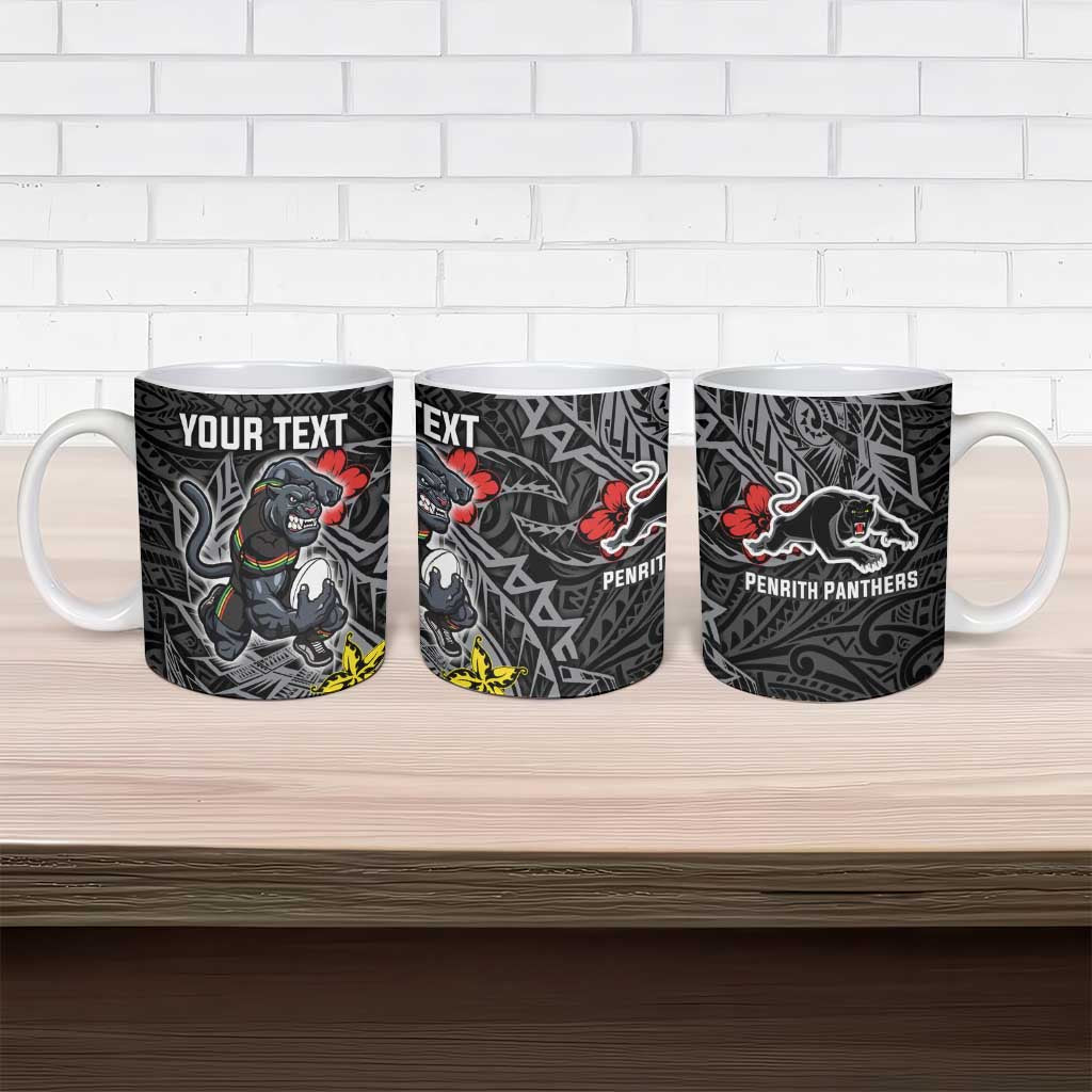 Personalised Penrith Panthers Ceramic Mug Polynesian Tribal Pattern With Rugby Panther Mascot Art