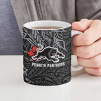 Personalised Penrith Panthers Ceramic Mug Polynesian Tribal Pattern With Rugby Panther Mascot Art
