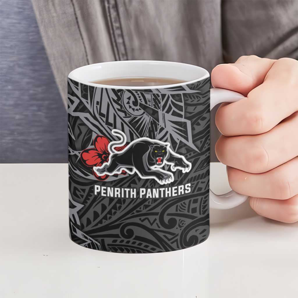 Personalised Penrith Panthers Ceramic Mug Polynesian Tribal Pattern With Rugby Panther Mascot Art
