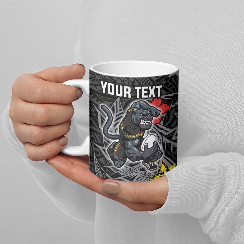 Personalised Penrith Panthers Ceramic Mug Polynesian Tribal Pattern With Rugby Panther Mascot Art