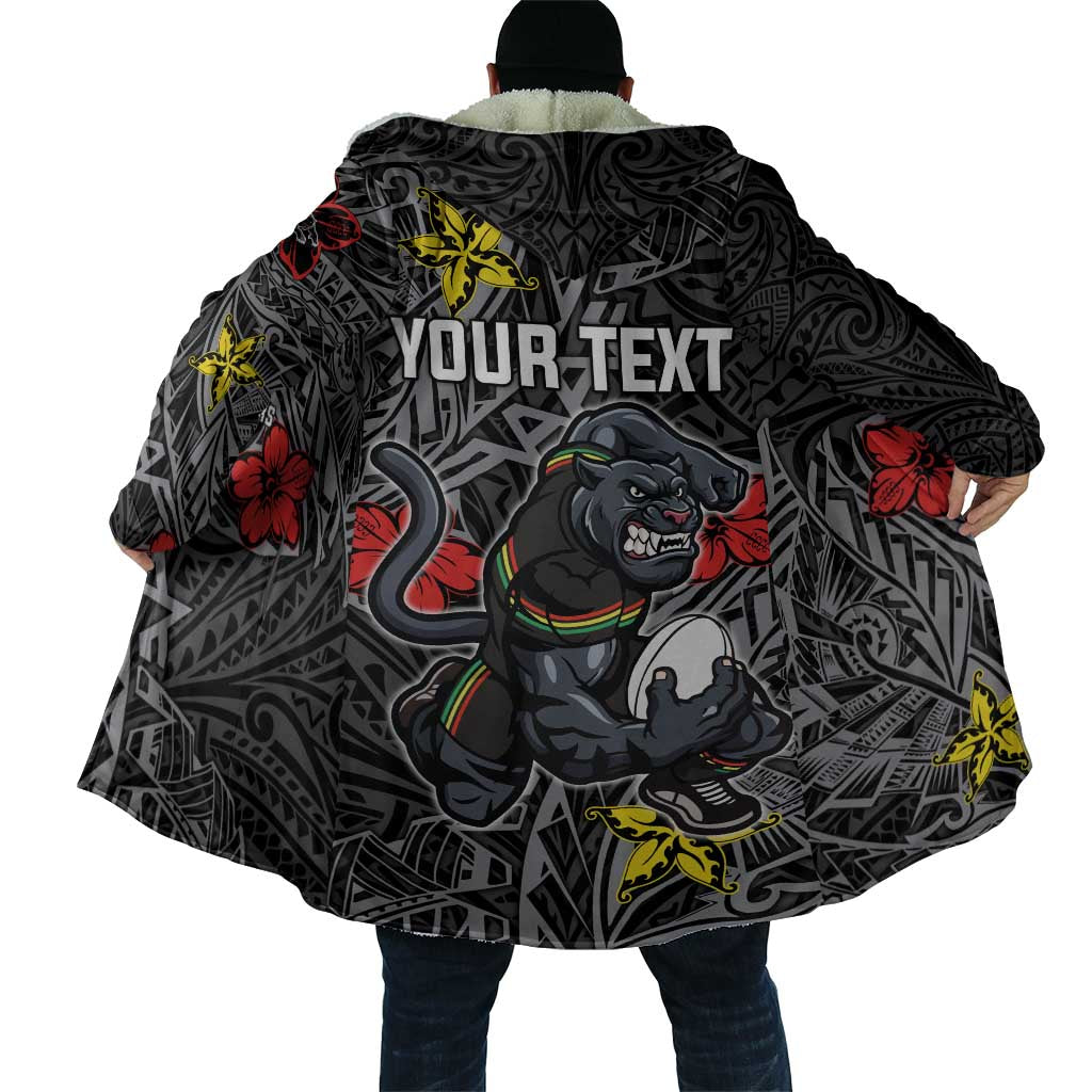 Personalised Penrith Panthers Cloak Polynesian Tribal Pattern With Rugby Panther Mascot Art