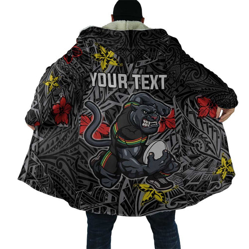 Personalised Penrith Panthers Cloak Polynesian Tribal Pattern With Rugby Panther Mascot Art