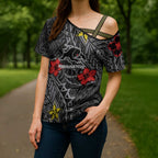 Personalised Penrith Panthers Cross Shoulder Shirt Polynesian Tribal Pattern With Rugby Panther Mascot Art