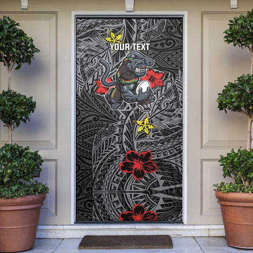 Personalised Penrith Panthers Door Cover Polynesian Tribal Pattern With Rugby Panther Mascot Art