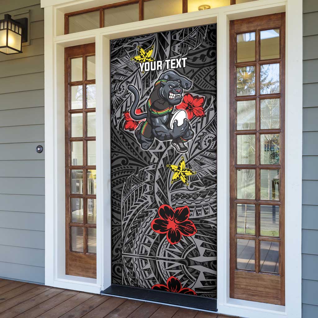 Personalised Penrith Panthers Door Cover Polynesian Tribal Pattern With Rugby Panther Mascot Art