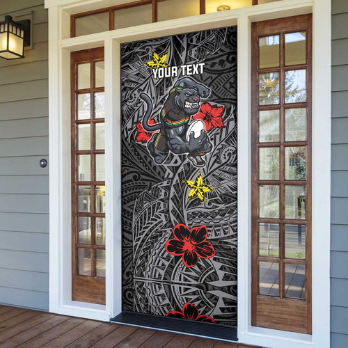 Personalised Penrith Panthers Door Cover Polynesian Tribal Pattern With Rugby Panther Mascot Art