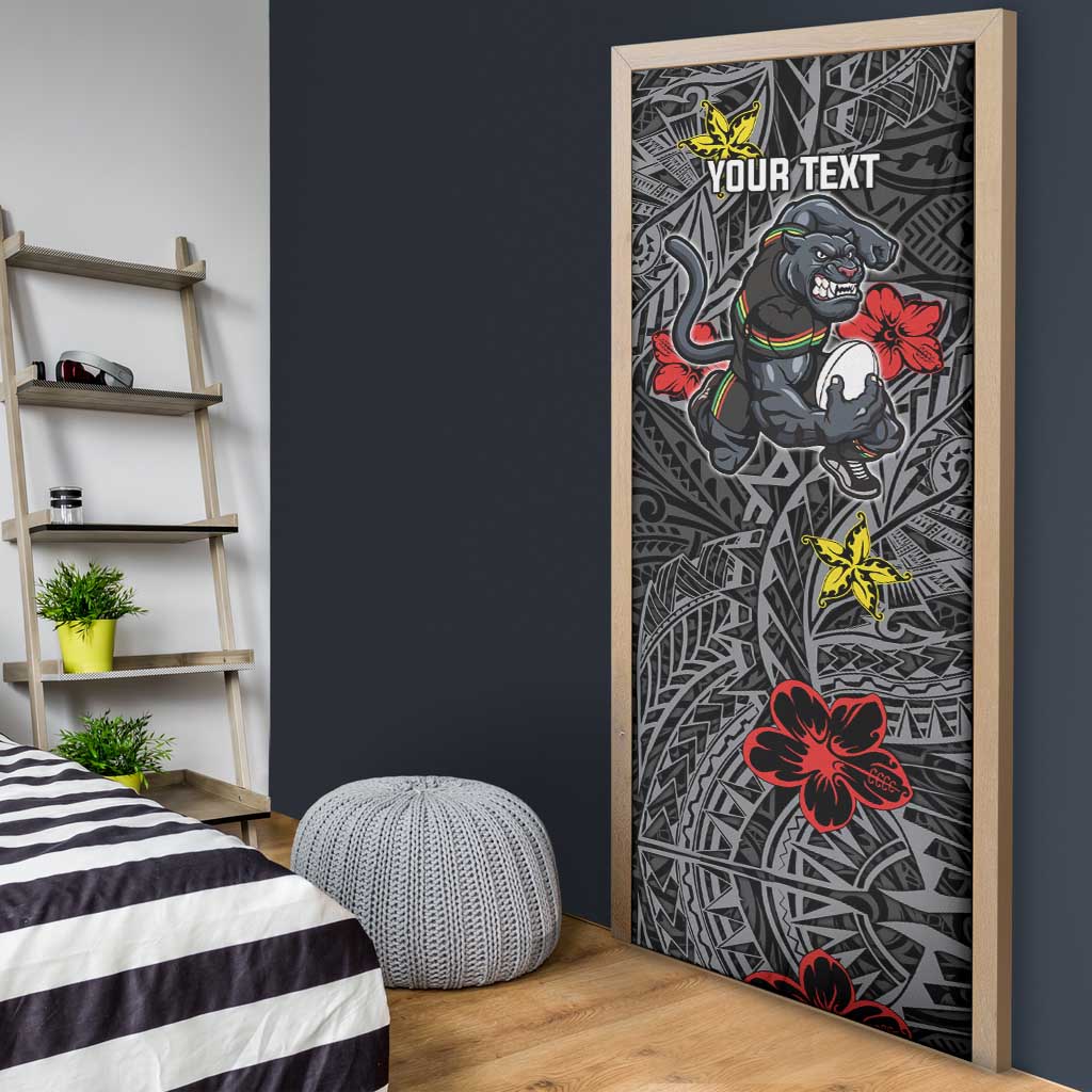 Personalised Penrith Panthers Door Cover Polynesian Tribal Pattern With Rugby Panther Mascot Art