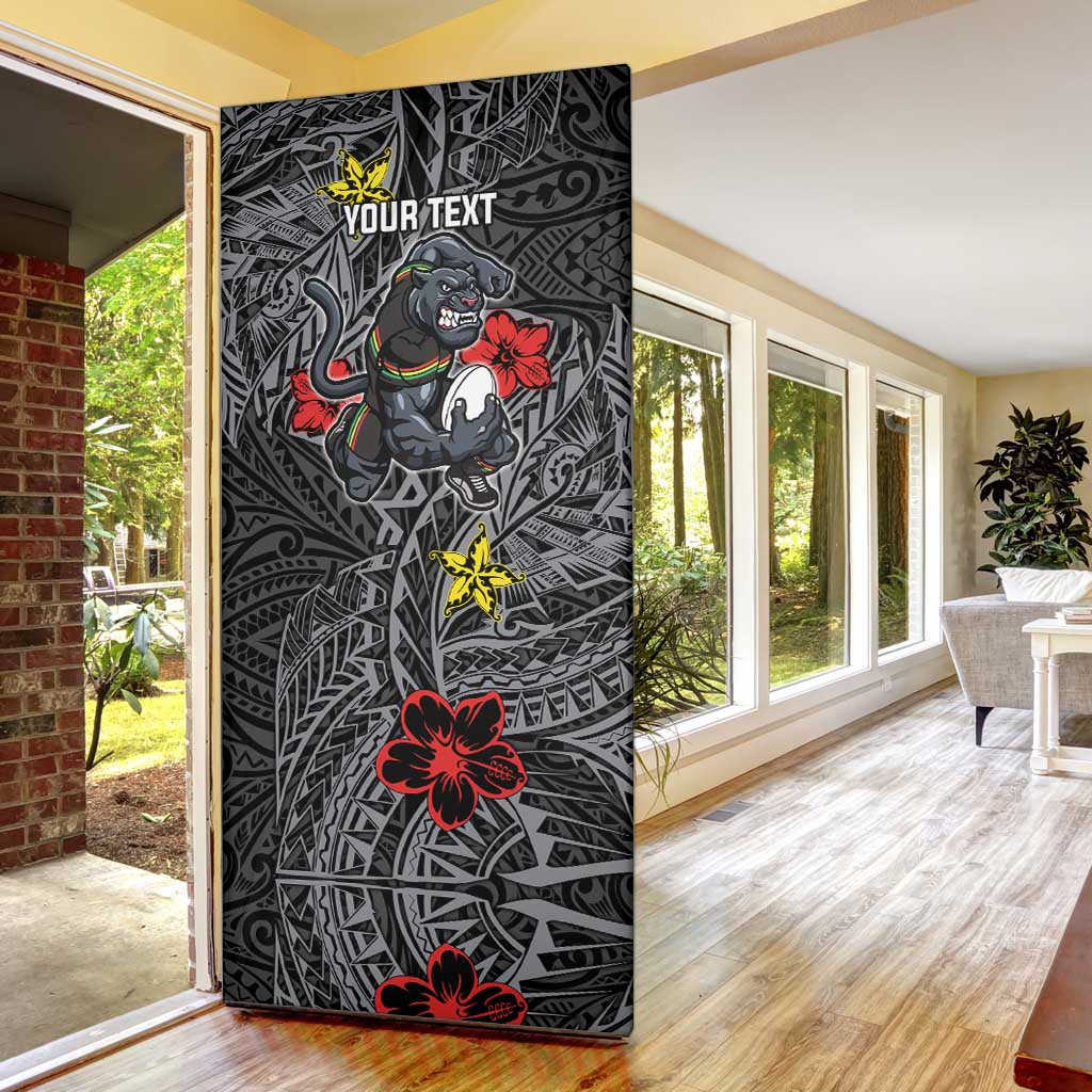 Personalised Penrith Panthers Door Cover Polynesian Tribal Pattern With Rugby Panther Mascot Art