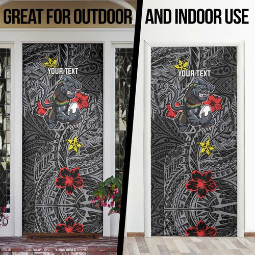 Personalised Penrith Panthers Door Cover Polynesian Tribal Pattern With Rugby Panther Mascot Art