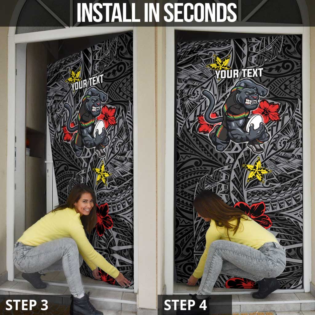 Personalised Penrith Panthers Door Cover Polynesian Tribal Pattern With Rugby Panther Mascot Art