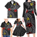 Personalised Penrith Panthers Family Matching Long Sleeve Bodycon Dress and Hawaiian Shirt Polynesian Tribal Pattern With Rugby Panther Mascot Art