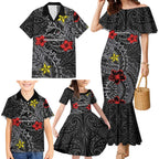 Personalised Penrith Panthers Family Matching Mermaid Dress and Hawaiian Shirt Polynesian Tribal Pattern With Rugby Panther Mascot Art