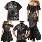Personalised Penrith Panthers Family Matching Mermaid Dress and Hawaiian Shirt Polynesian Tribal Pattern With Rugby Panther Mascot Art
