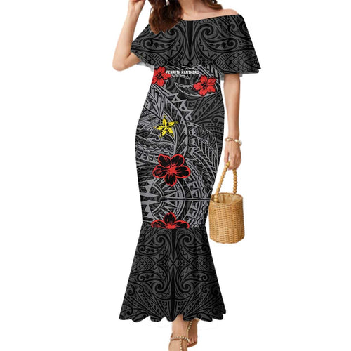 Personalised Penrith Panthers Family Matching Mermaid Dress and Hawaiian Shirt Polynesian Tribal Pattern With Rugby Panther Mascot Art