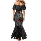 Personalised Penrith Panthers Family Matching Mermaid Dress and Hawaiian Shirt Polynesian Tribal Pattern With Rugby Panther Mascot Art