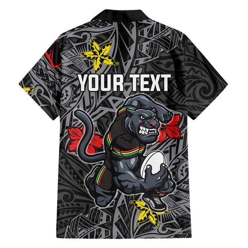 Personalised Penrith Panthers Family Matching Off The Shoulder Long Sleeve Dress and Hawaiian Shirt Polynesian Tribal Pattern With Rugby Panther Mascot Art