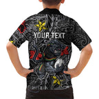 Personalised Penrith Panthers Family Matching Off Shoulder Maxi Dress and Hawaiian Shirt Polynesian Tribal Pattern With Rugby Panther Mascot Art