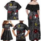 Personalised Penrith Panthers Family Matching Off Shoulder Maxi Dress and Hawaiian Shirt Polynesian Tribal Pattern With Rugby Panther Mascot Art