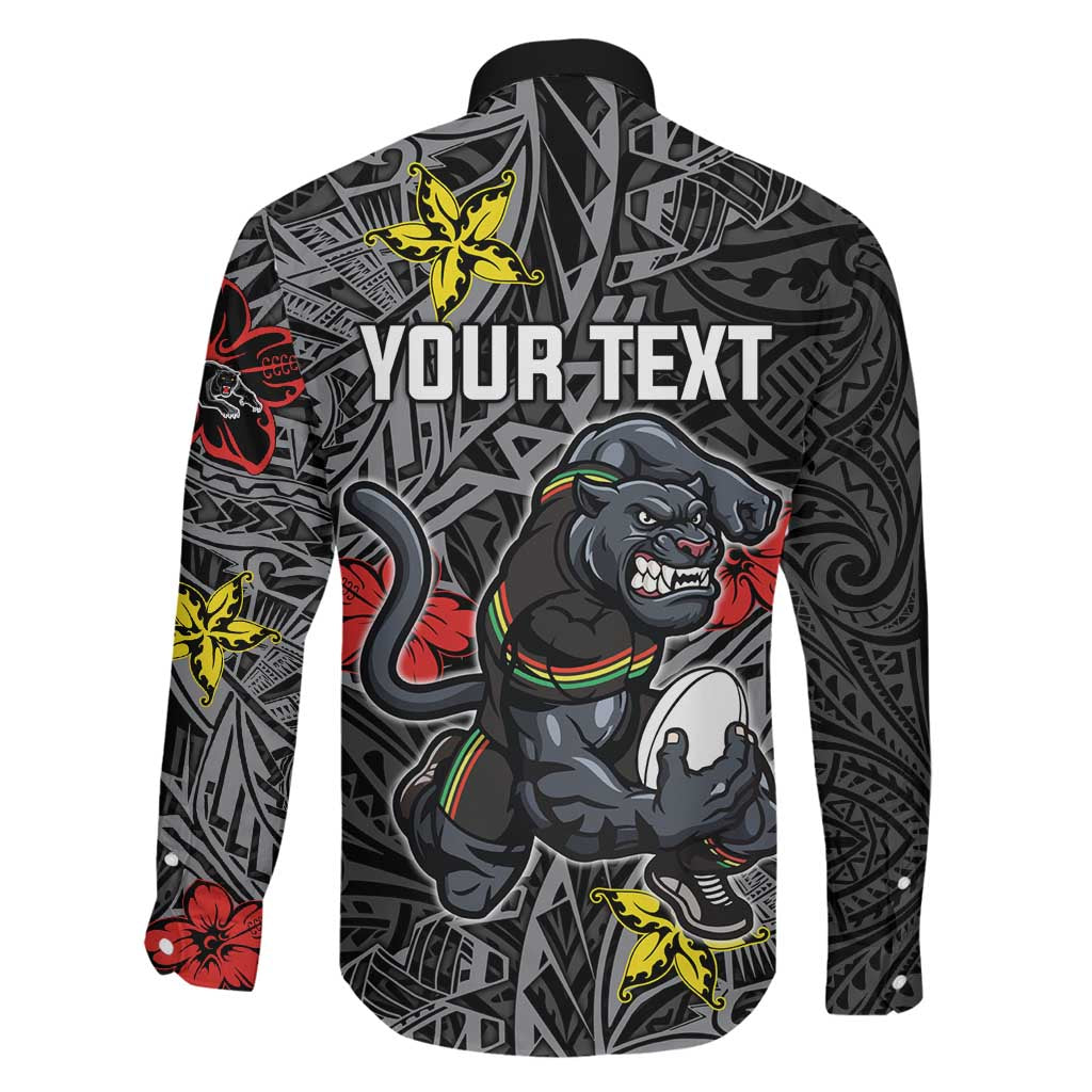 Personalised Penrith Panthers Family Matching Off Shoulder Maxi Dress and Hawaiian Shirt Polynesian Tribal Pattern With Rugby Panther Mascot Art