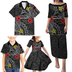 Personalised Penrith Panthers Family Matching Puletasi and Hawaiian Shirt Polynesian Tribal Pattern With Rugby Panther Mascot Art