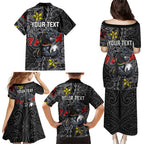 Personalised Penrith Panthers Family Matching Puletasi and Hawaiian Shirt Polynesian Tribal Pattern With Rugby Panther Mascot Art