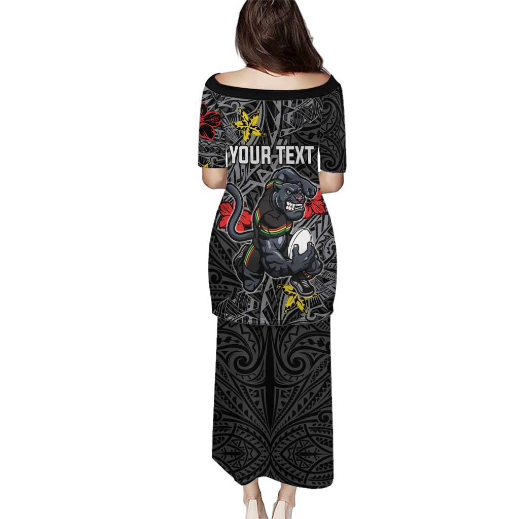 Personalised Penrith Panthers Family Matching Puletasi and Hawaiian Shirt Polynesian Tribal Pattern With Rugby Panther Mascot Art