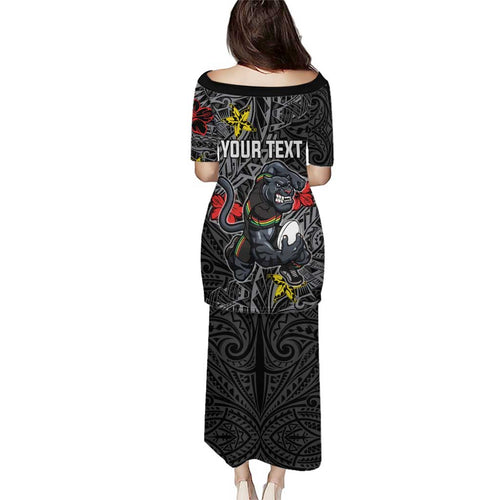 Personalised Penrith Panthers Family Matching Puletasi and Hawaiian Shirt Polynesian Tribal Pattern With Rugby Panther Mascot Art