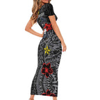 Personalised Penrith Panthers Family Matching Short Sleeve Bodycon Dress and Hawaiian Shirt Polynesian Tribal Pattern With Rugby Panther Mascot Art