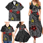 Personalised Penrith Panthers Family Matching Summer Maxi Dress and Hawaiian Shirt Polynesian Tribal Pattern With Rugby Panther Mascot Art
