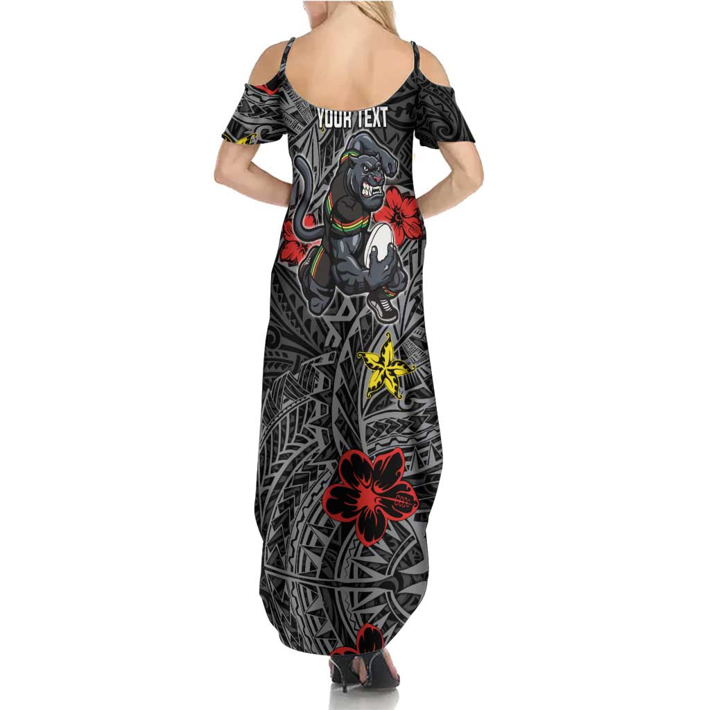 Personalised Penrith Panthers Family Matching Summer Maxi Dress and Hawaiian Shirt Polynesian Tribal Pattern With Rugby Panther Mascot Art