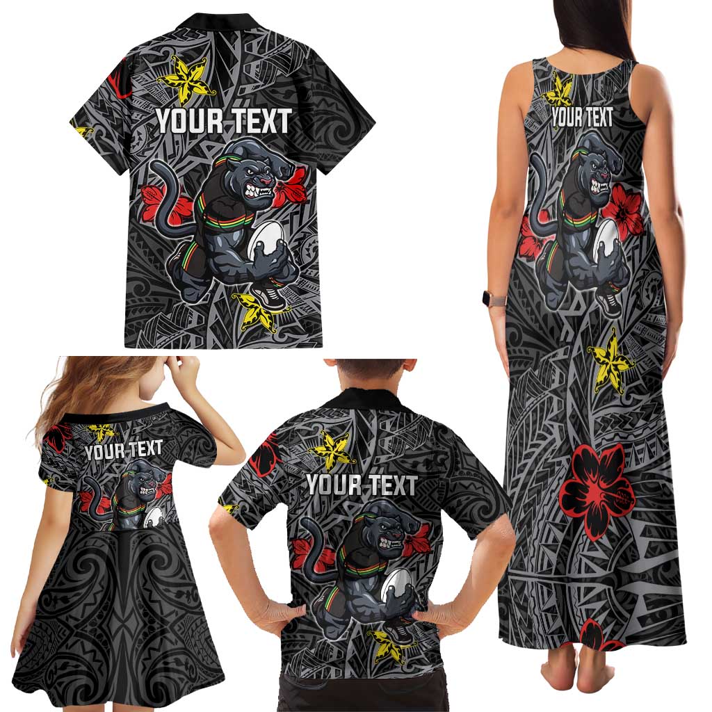 Personalised Penrith Panthers Family Matching Tank Maxi Dress and Hawaiian Shirt Polynesian Tribal Pattern With Rugby Panther Mascot Art