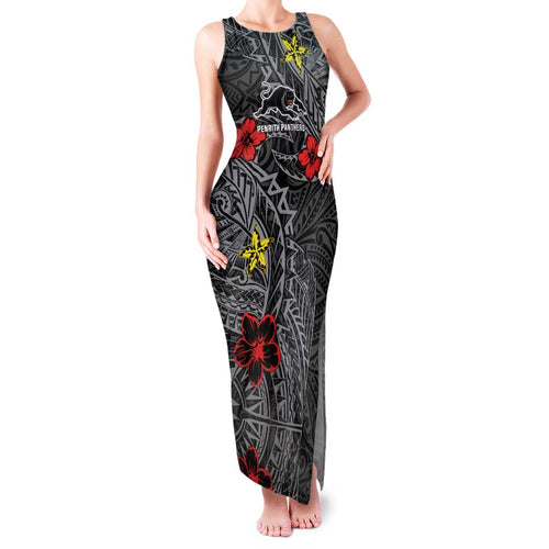 Personalised Penrith Panthers Family Matching Tank Maxi Dress and Hawaiian Shirt Polynesian Tribal Pattern With Rugby Panther Mascot Art