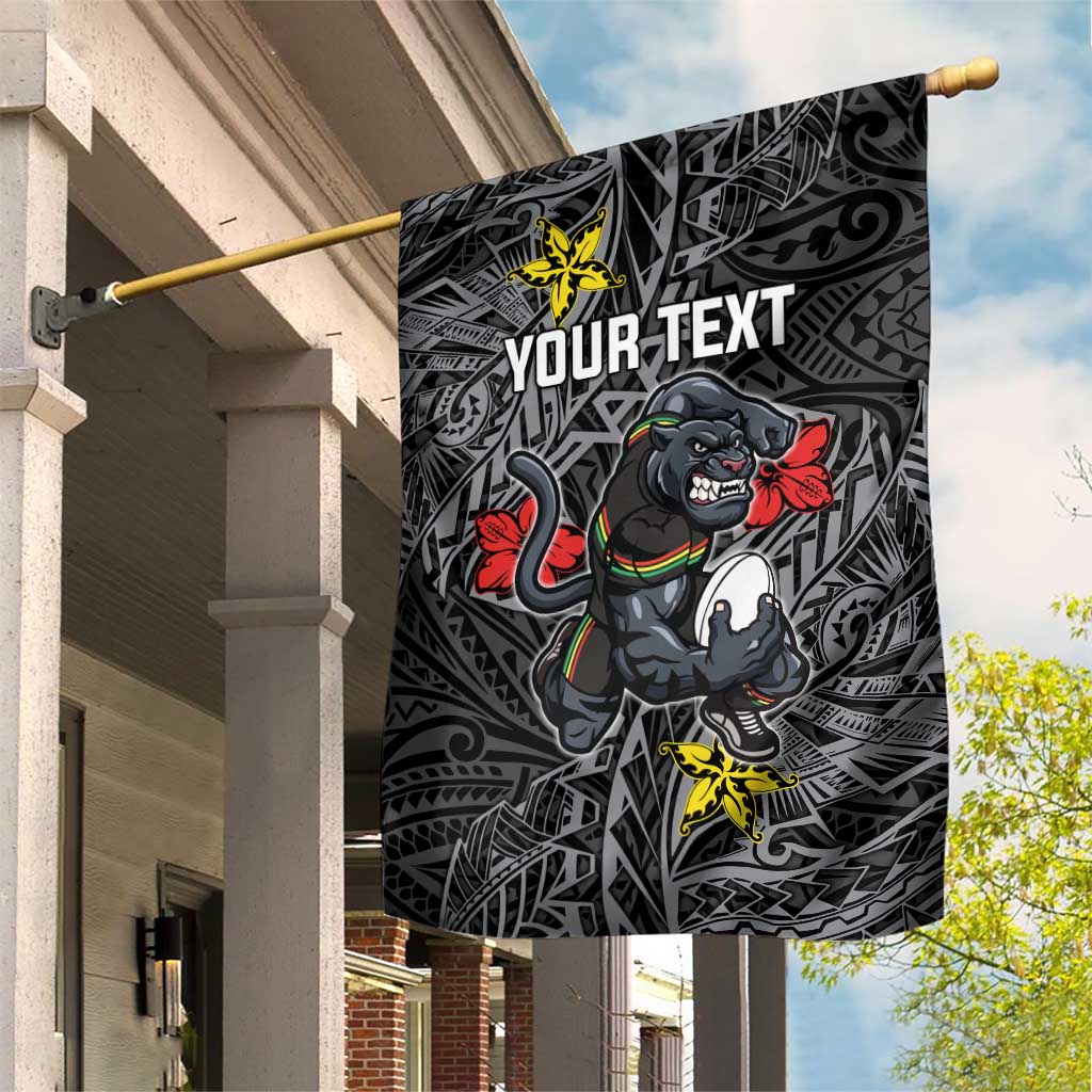 Personalised Penrith Panthers Garden Flag Polynesian Tribal Pattern With Rugby Panther Mascot Art