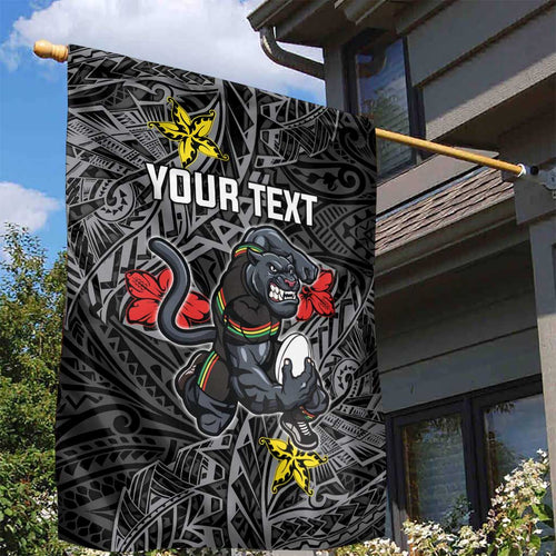 Personalised Penrith Panthers Garden Flag Polynesian Tribal Pattern With Rugby Panther Mascot Art