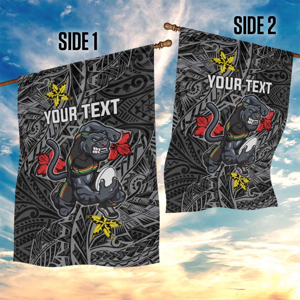 Personalised Penrith Panthers Garden Flag Polynesian Tribal Pattern With Rugby Panther Mascot Art