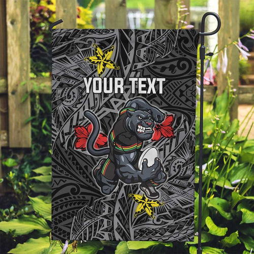 Personalised Penrith Panthers Garden Flag Polynesian Tribal Pattern With Rugby Panther Mascot Art