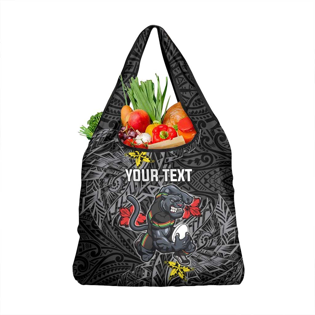 Personalised Penrith Panthers Grocery Bag Polynesian Tribal Pattern With Rugby Panther Mascot Art