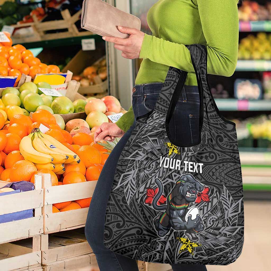Personalised Penrith Panthers Grocery Bag Polynesian Tribal Pattern With Rugby Panther Mascot Art