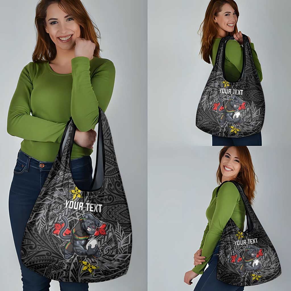 Personalised Penrith Panthers Grocery Bag Polynesian Tribal Pattern With Rugby Panther Mascot Art